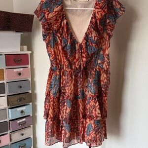 Marie Oliver Red and Blue Floral Blouse